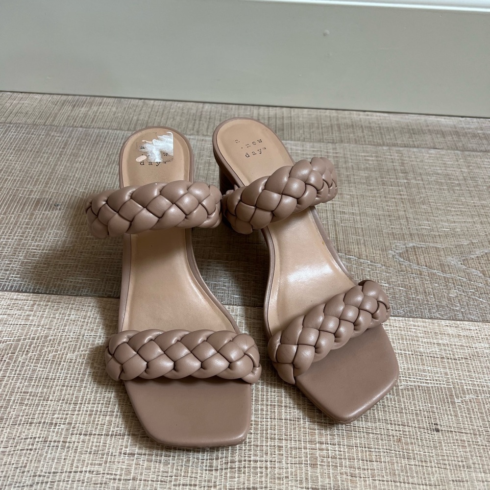 Tan Braided Slip On Heels 7.5